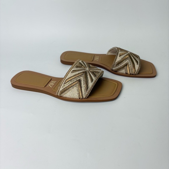 Zara Women’s Rhinestone Fabric Embroidered Sandals - Picture 4 of 7